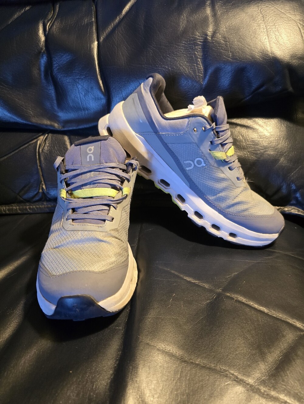 On Running Womens Athletic Shoes in Light Gray with Yellow Accents